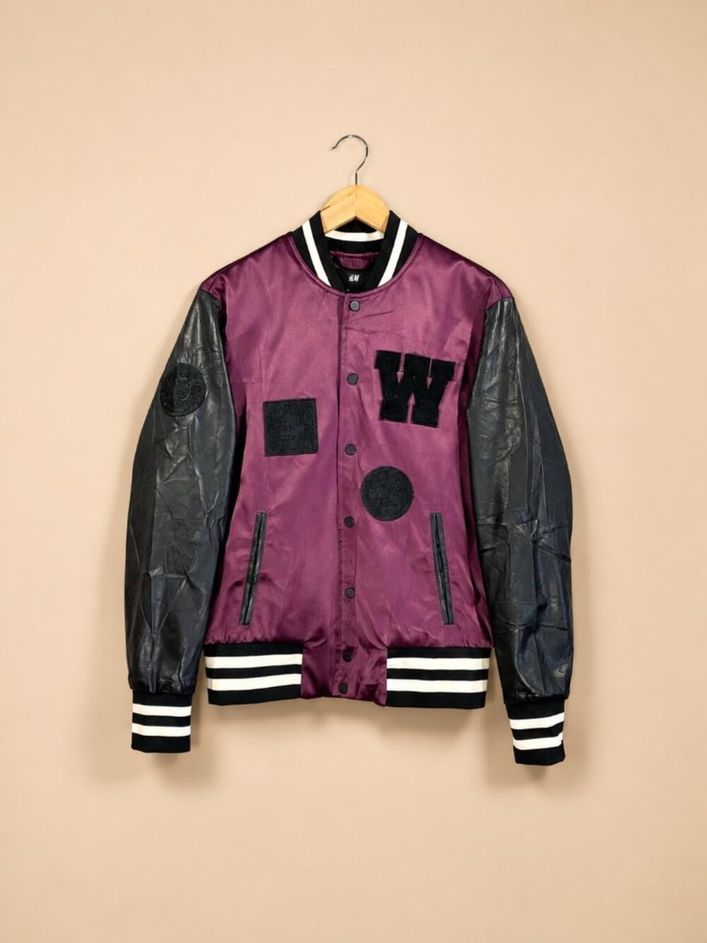 NWT The Weeknd x H&M XO Purple Varsity Satin Bomber Jacket Size XL